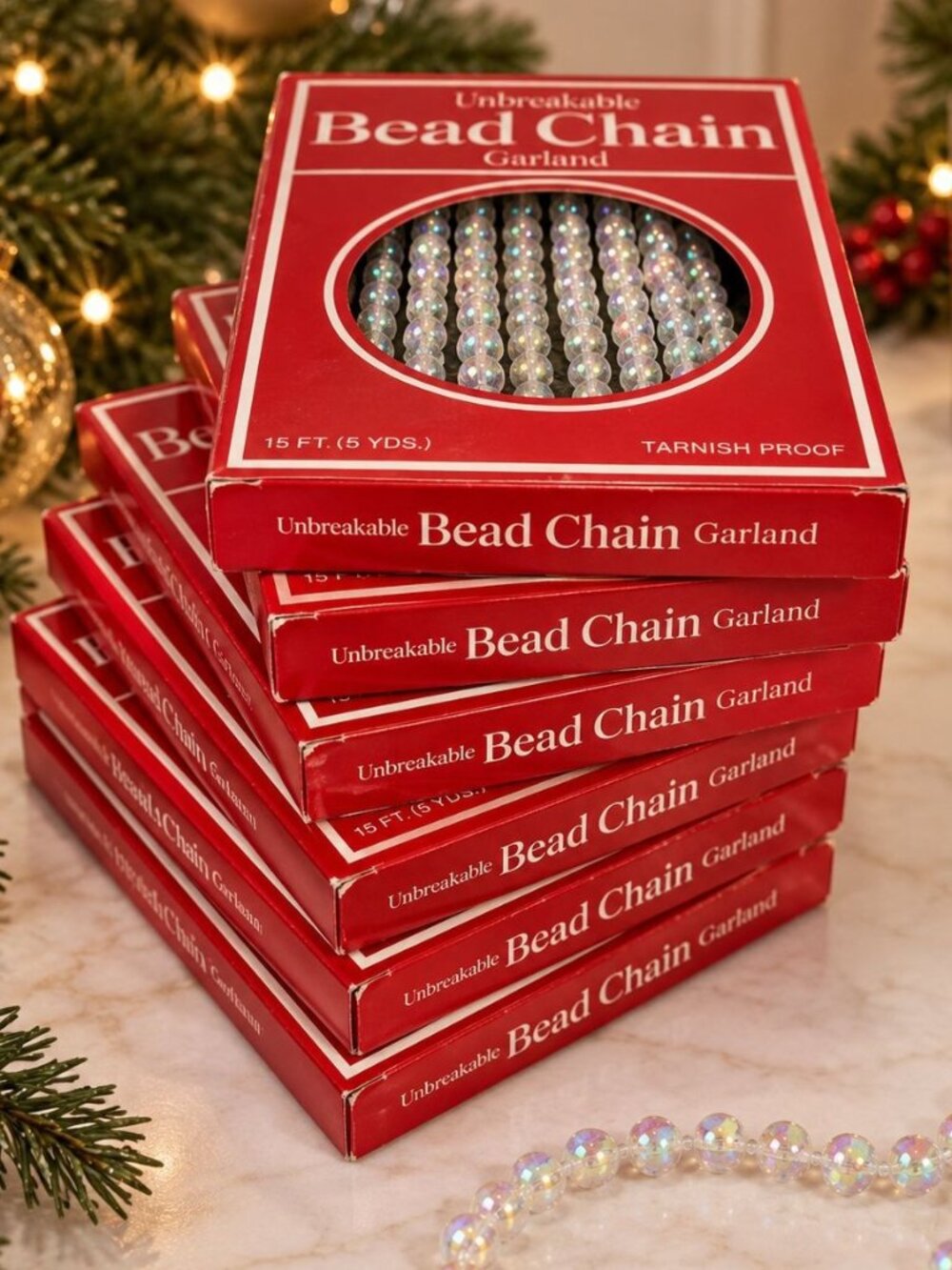 Christmas Clear Iridescent Garland Bead Chain Set 7 Vtg Retro Holiday Home Decor